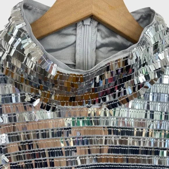 Simon Miller Silver Sequin Sculpty High Collar Maxi Dress Size 12 - Picture 5 of 11